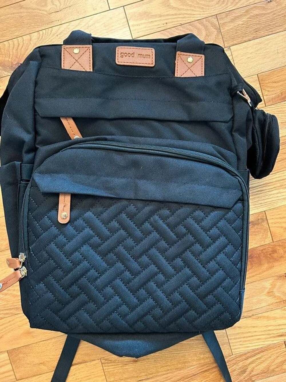 Good Mum Diaper Bag Backpack Black Quilted Changing Pad